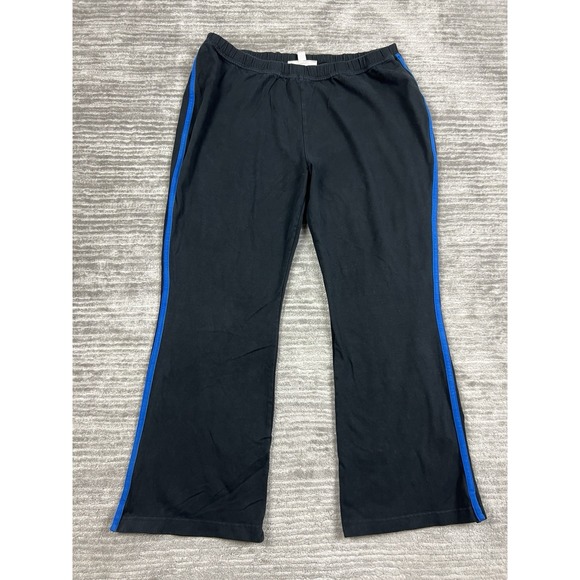 Woman Within Pants Womens Large Petite‎ 18/20 Black Blue Stripe Cotton Blend - Picture 1 of 12